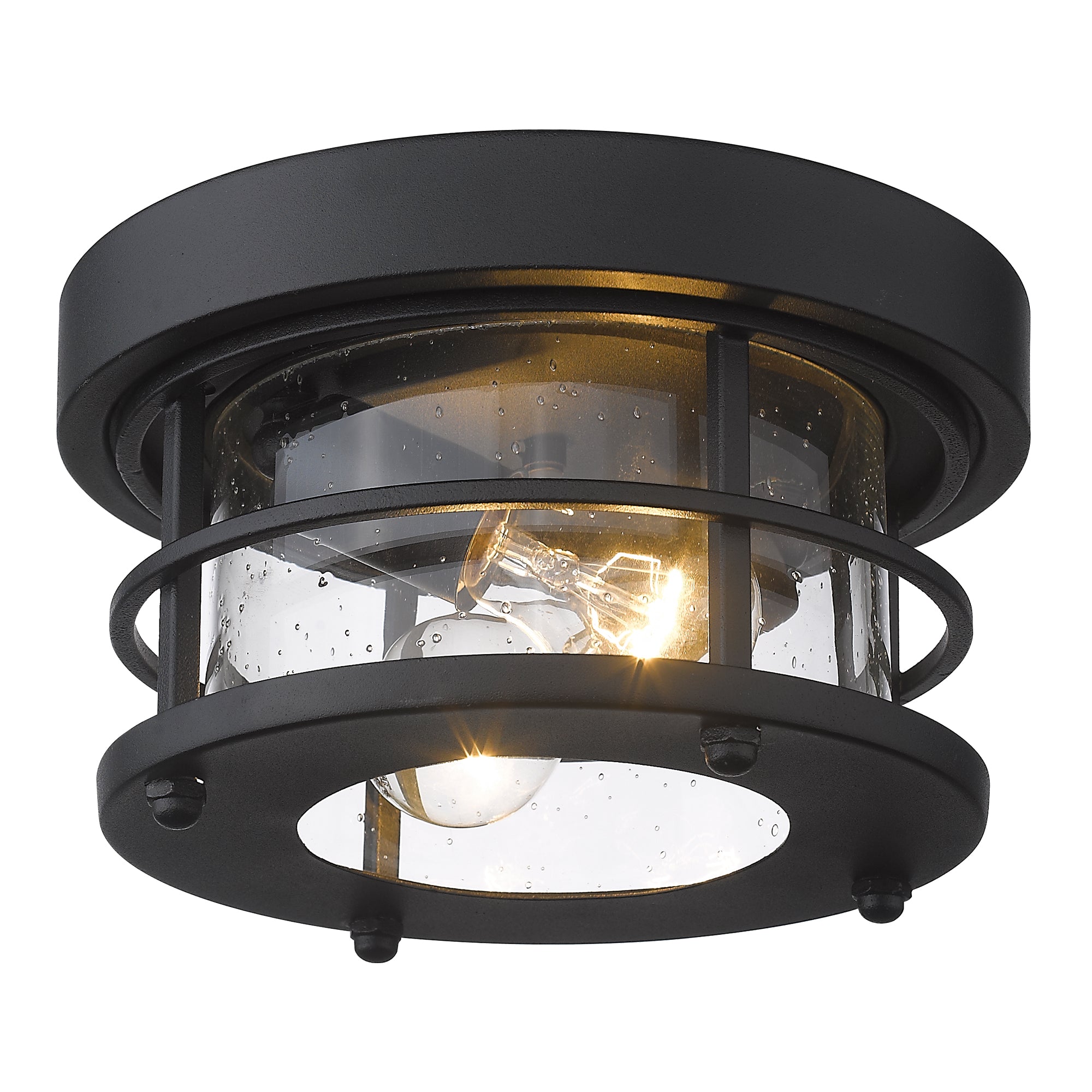 Matte Black Glass & Metal - 10 Inch 2-Light Round Ceiling Light Fixture Farmhouse Flush Mount Ceiling Light - USAG00371