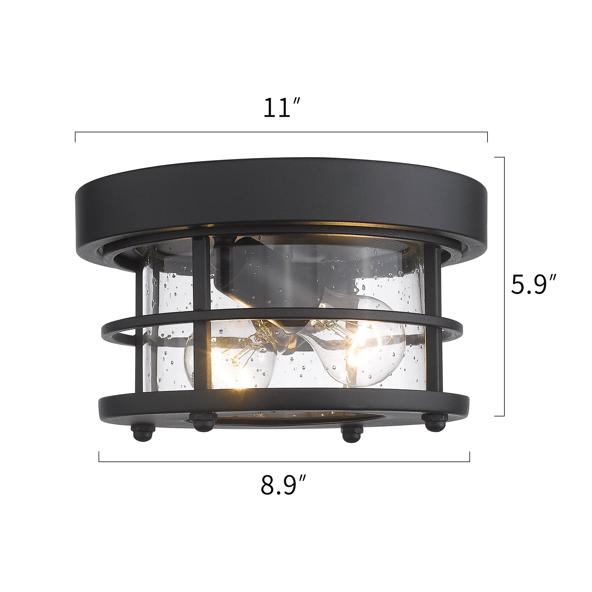 Matte Black Glass & Metal - 10 Inch 2-Light Round Ceiling Light Fixture Farmhouse Flush Mount Ceiling Light - USAG00371