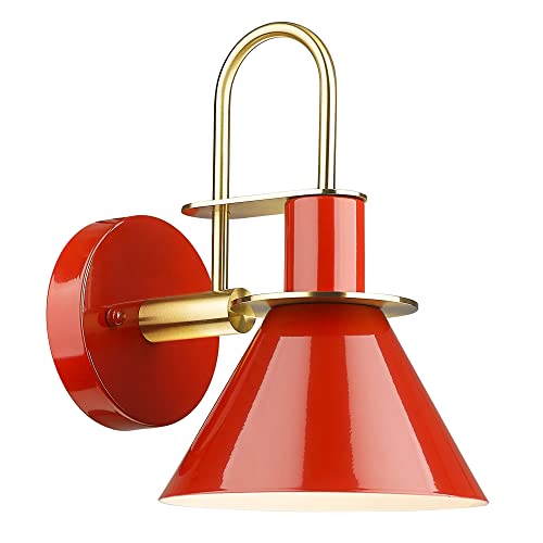 2 Packs Industrial Red Brushed Gold Metal Bedside Wall Mounted - 7 inch Wall Lights Lamps Vanity Sconce - USAG00356